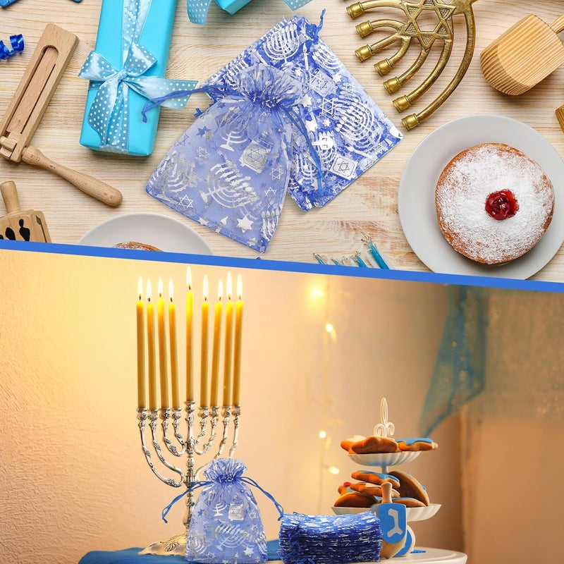 Vincreem 60 Piece Hanukkah Sachet Mesh Bags Chanukah Gift Treat Bags for Hanukkah Party Favor Candy Milk Chocolate Coins & Cookies - Image 5
